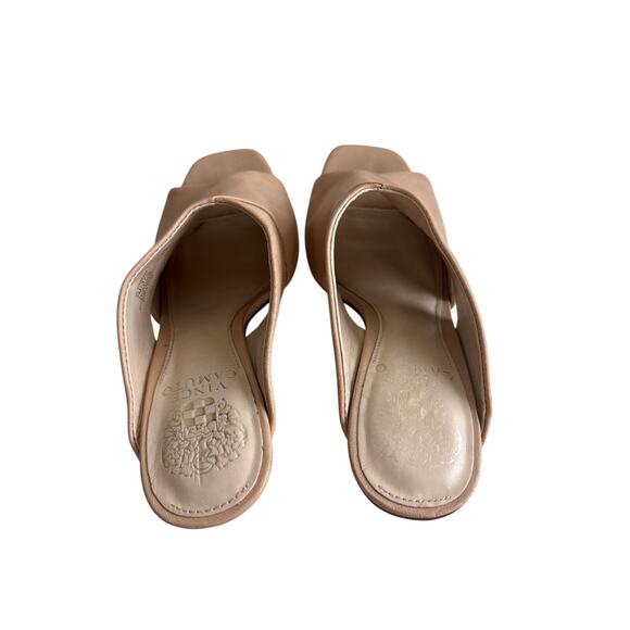 Vince Camuto Nude Blush Leather Mule Heels Size 7 Open Toe Block Heel - Picture 4 of 9